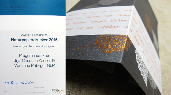Prägemanufaktur Naturpapierdrucker 2016 nominierung gmund