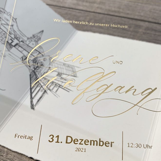 Acryl Einladungskarte Gold